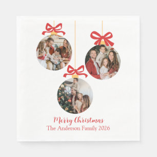Festive Casual Merry Christmas Ornament Photo Red  Napkin