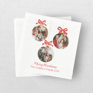 Festive Casual Merry Christmas Ornament Photo Red  Napkin