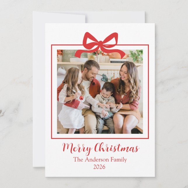Festive Casual Merry Christmas Photo Red Card (Front)