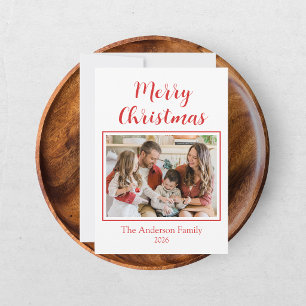 Festive Casual Merry Christmas Photo Red Card