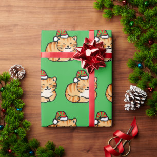 Festive Cat Christmas - Cute Cat in Santa Hat Wrapping Paper