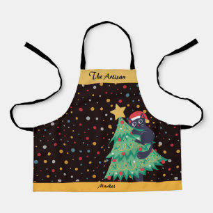 "Festive Cat Christmas Tree All-Over Print Apron