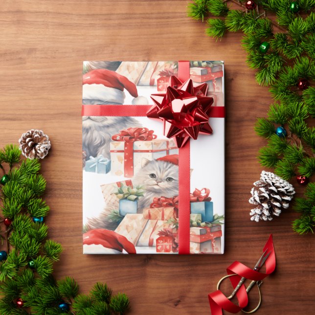 Festive cat Christmas wrapping paper (Holiday Gift)
