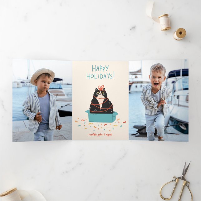 Festive Cat Holiday Tri-Fold Holiday Card (Inside)