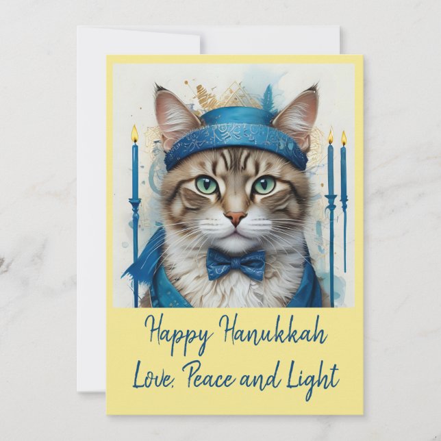 Festive Cat in Disguise Playful Hanukkah Greeting Holiday Card (Front)