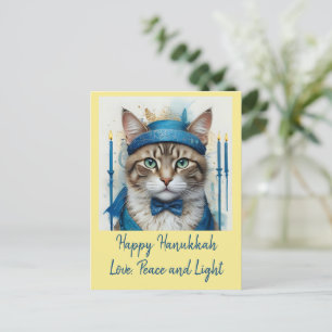 Festive Cat in Disguise Playful Hanukkah Greeting Holiday Postcard