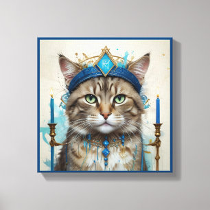 Festive Cat in playful hanukkah Disguise Canvas Print