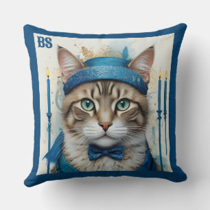 Festive Cat in playful hanukkah Disguise Cushion