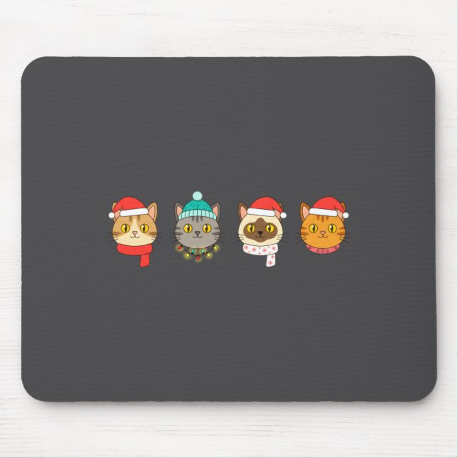 Festive Cat Lineup, Holiday Cat Art Cat Lovers, Ca Mouse Mat (Front)