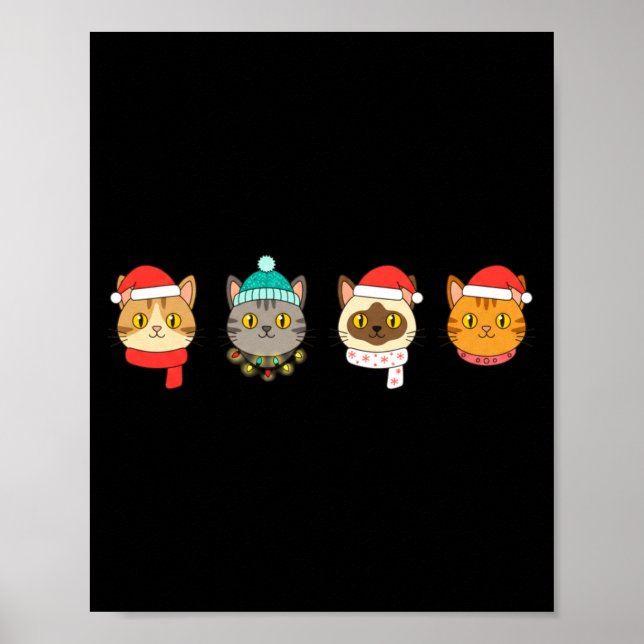 Festive Cat Lineup, Holiday Cat Art Cat Lovers, Ca Poster (Front)