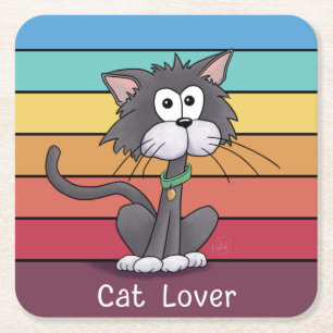 Festive Cat Lover Square Paper Coaster