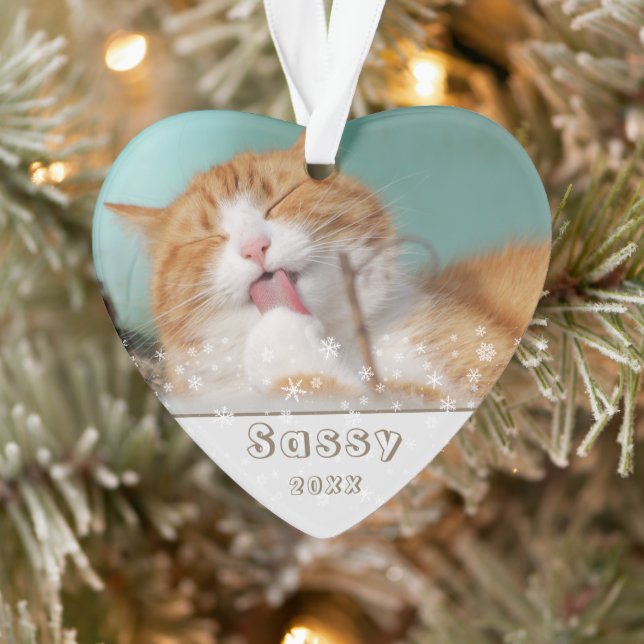 Festive Cat Pet Keepsake Photo Christmas Holiday Ornament (Tree)
