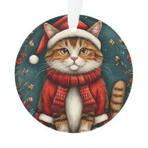 Festive Cat Wearing Santa Hat and Scarf