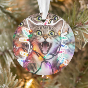 Festive Cat with Christmas Lights Ornament