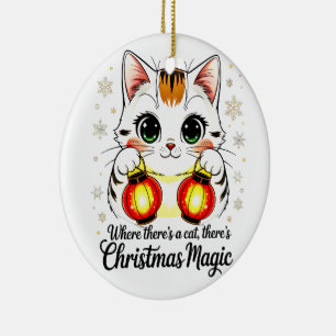 Festive Cat with Lanterns - Cute Lunar New Year Ceramic Tree Decoration