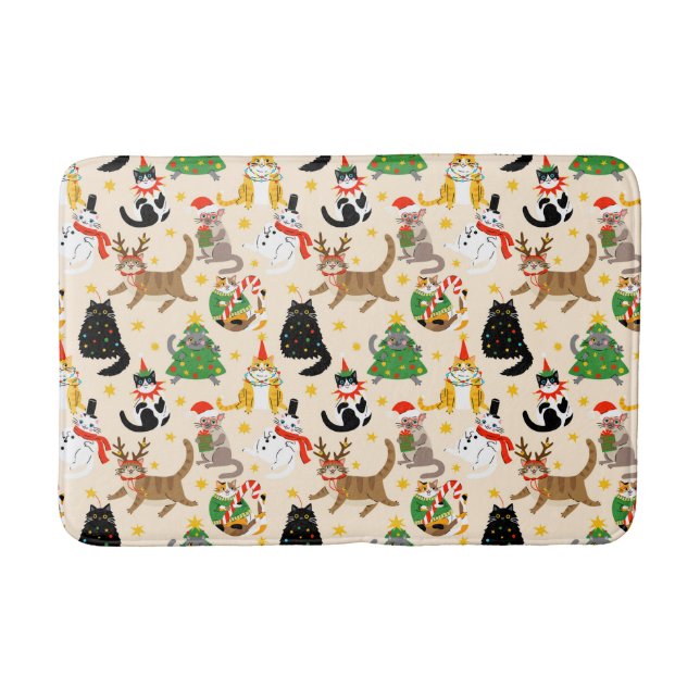 Festive Cats Christmas Pattern Bath Mat (Front)