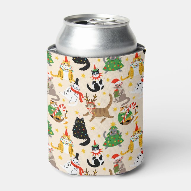 Festive Cats Christmas Pattern Can Cooler (Can Front)