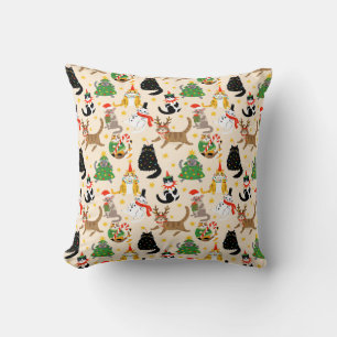 Festive Cats Christmas Pattern Cushion