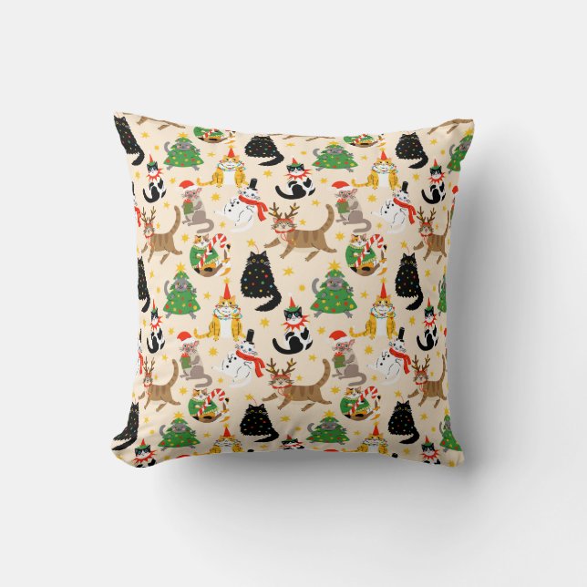 Festive Cats Christmas Pattern Cushion (Front)