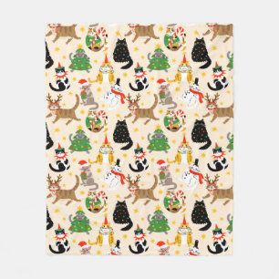 Festive Cats Christmas Pattern Fleece Blanket