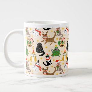 Festive Cats Christmas Pattern Large Coffee Mug