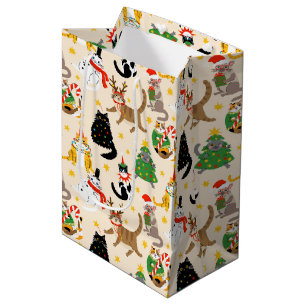 Festive Cats Christmas Pattern Medium Gift Bag