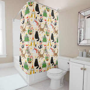 Festive Cats Christmas Pattern Shower Curtain