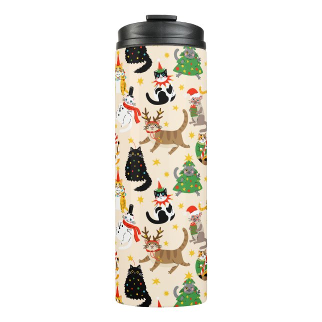 Festive Cats Christmas Pattern Thermal Tumbler (Front)