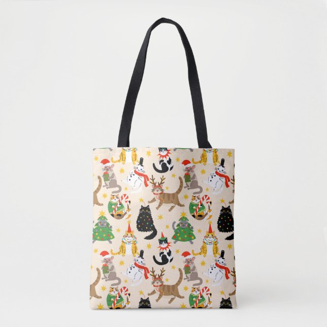 Festive Cats Christmas Pattern Tote Bag (Front)