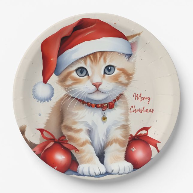 Festive Cats in Christmas Costumes - Holiday Vibes Paper Plate (Front)