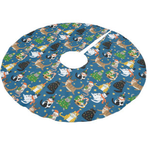 Festive Cats in Christmas Costumes Pattern Brushed Polyester Tree Skirt