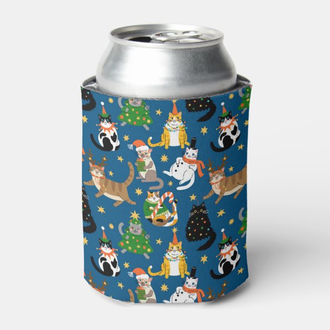 Festive Cats in Christmas Costumes Pattern Can Cooler (Can Front)