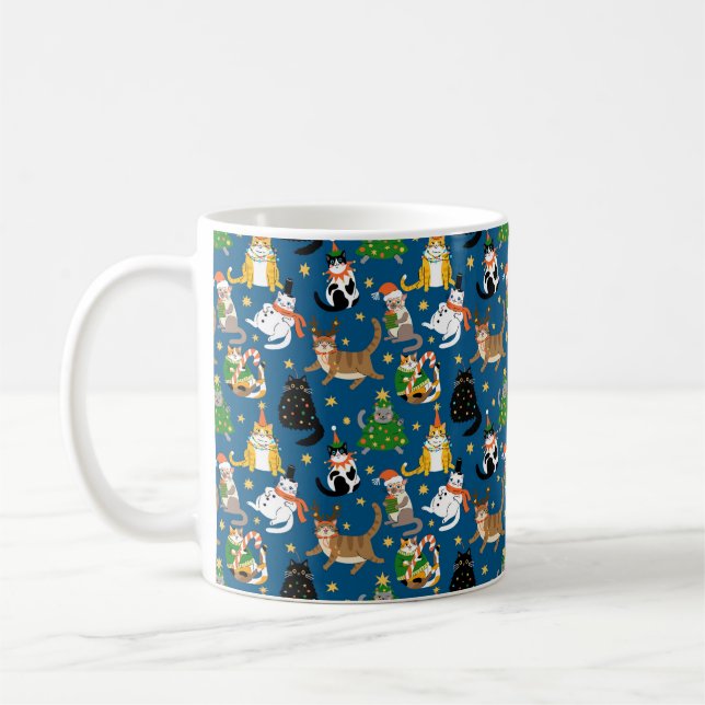 Festive Cats in Christmas Costumes Pattern Coffee Mug (Left)