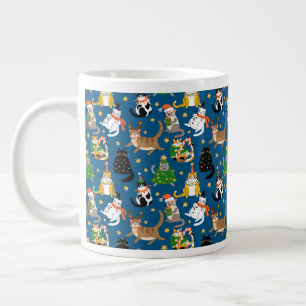 Festive Cats in Christmas Costumes Pattern Large Coffee Mug