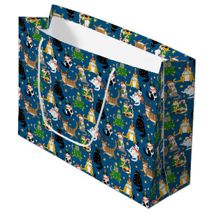 Festive Cats in Christmas Costumes Pattern Large Gift Bag