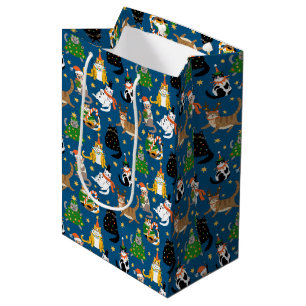 Festive Cats in Christmas Costumes Pattern Medium Gift Bag