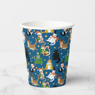 Festive Cats in Christmas Costumes Pattern Paper Cups