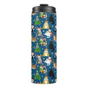 Festive Cats in Christmas Costumes Pattern Thermal Tumbler