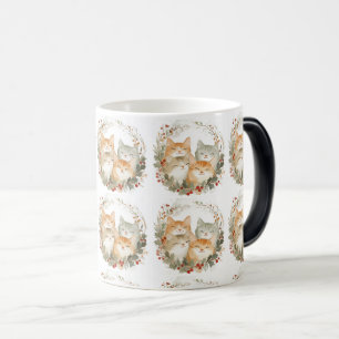 Festive Cats in Christmas Wreath Art Magic Mug