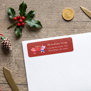 Festive cats snow falling red xmas return address