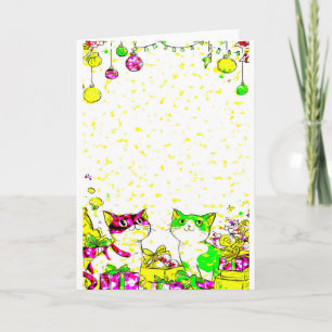 Festive Cats with Gifts Card