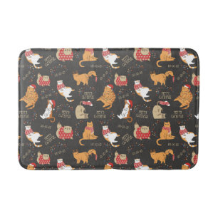 Festive Cats with Lights Christmas Pattern Bath Mat