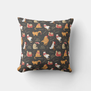 Festive Cats with Lights Christmas Pattern Cushion