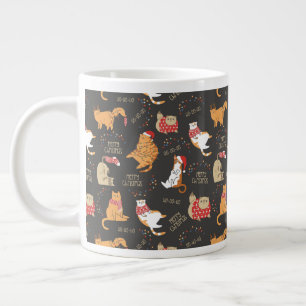 Festive Cats with Lights Christmas Pattern Large Coffee Mug