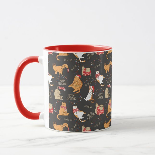 Festive Cats with Lights Christmas Pattern Mug (Left)
