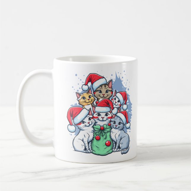 Festive Cats with Santa Hats and Holiday Cheer Coffee Mug (Left)