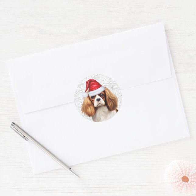 Festive Cavalier Spaniel Dog Woof Art Christmas Classic Round Sticker (Envelope)