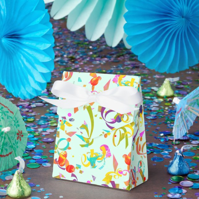 Festive Celebration Colourful Confetti Over Green Favour Box (Party)