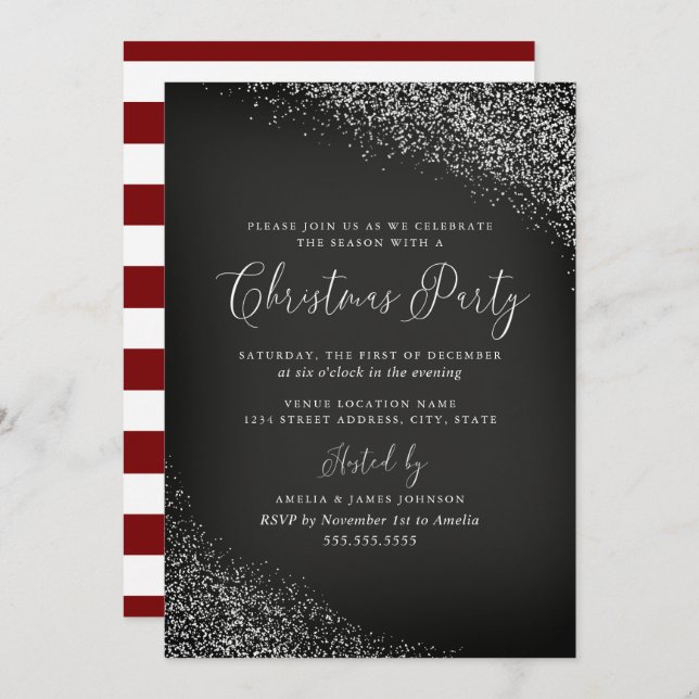 Festive Chalkboard White Red Snow Christmas Invitation (Front/Back)