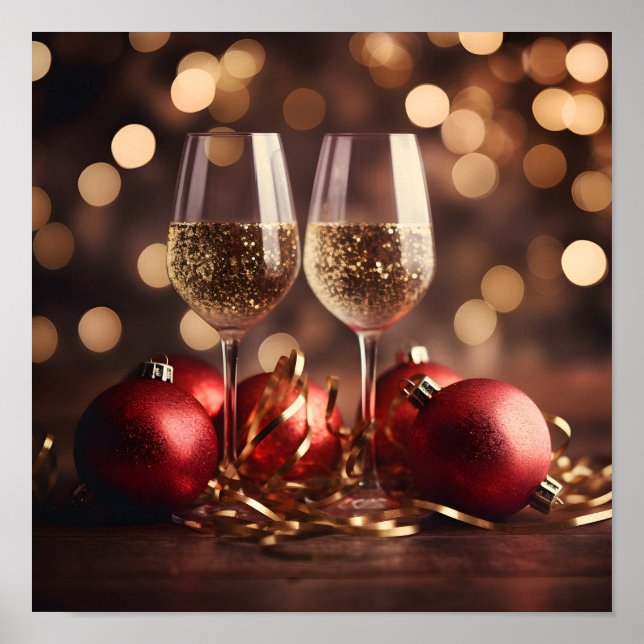 Festive champagne glass holiday poster (Front)